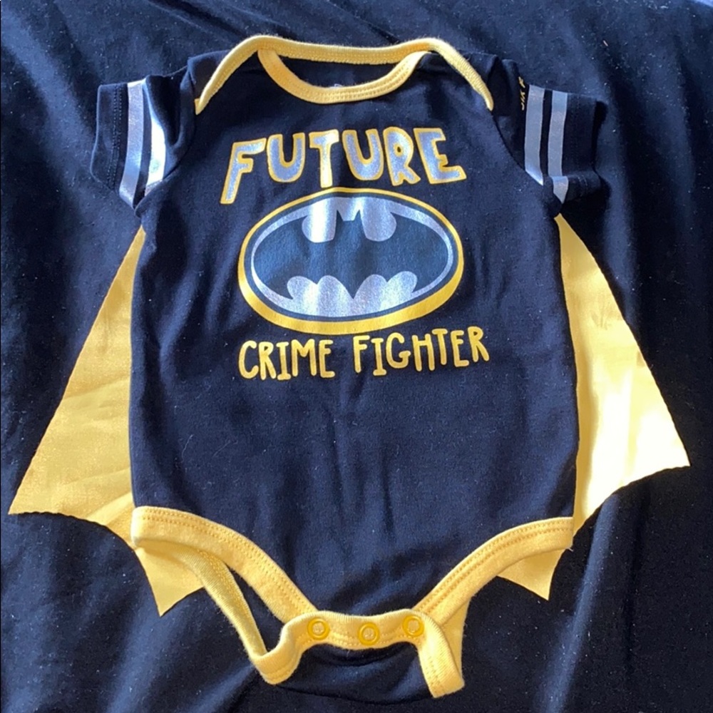 Six Flags Batman Baby “Future Crime Fighter” Bodysuit - Yellow Cape